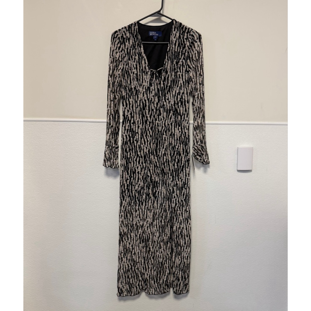 DONNA MORGAN Long Sleeve Dress Size 0 Black Cream New NWT MSRP:$128 A-Line - Picture 14 of 16